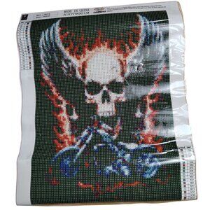 Diamond Painting Kit 12 x 8 inches Skull With Wings & Motorcycle Design DIY Craf